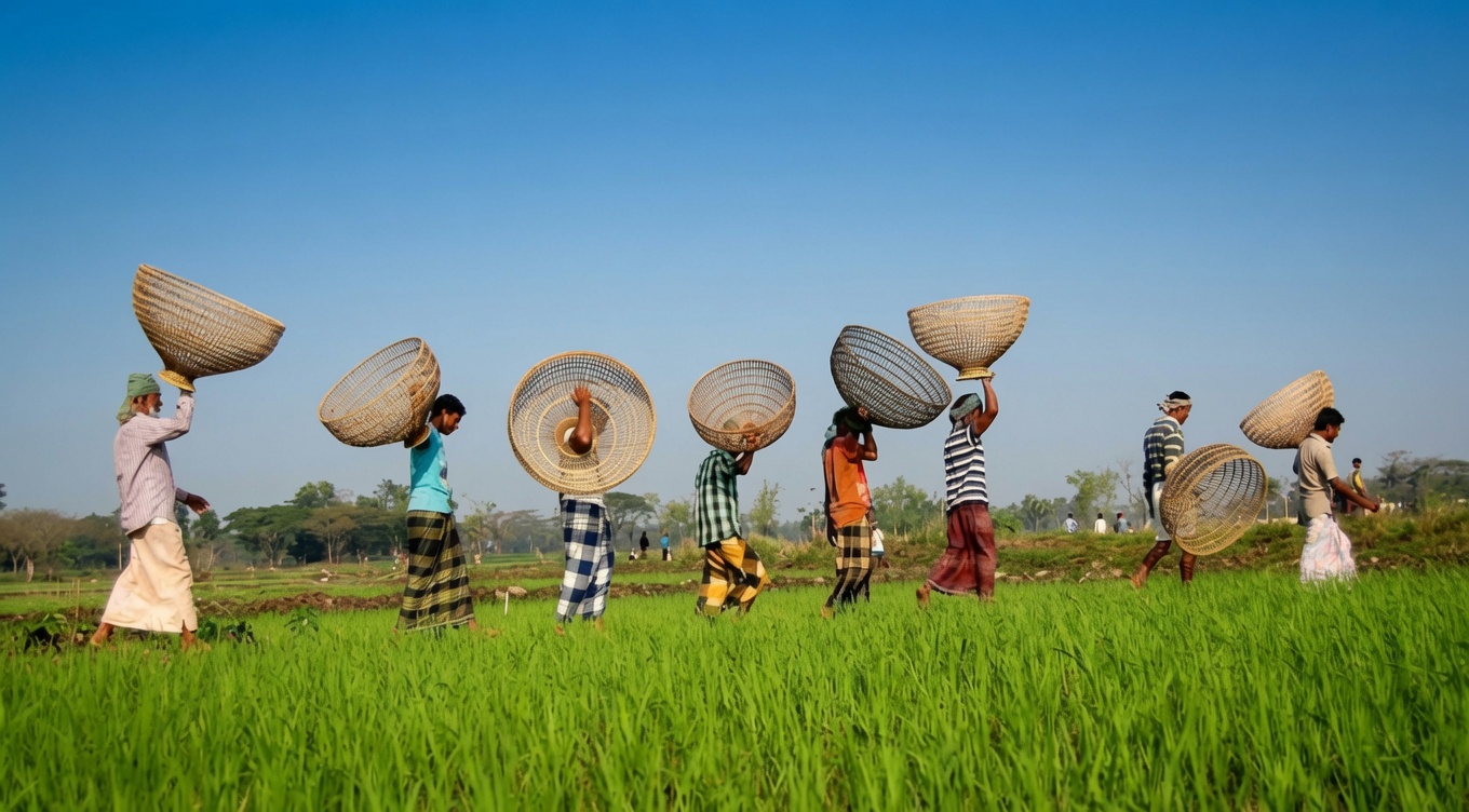 Green tractor working in field